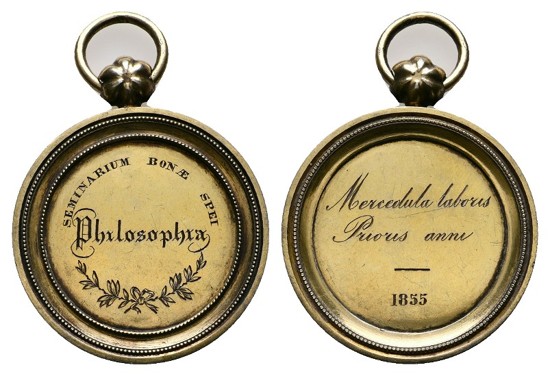  Linnartz PARIS, Tragbare vergoldete AG Preismed.1855, Philosophie Seminar, 45mm, 28,79gr, vz   