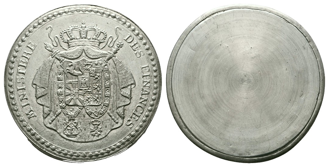  Linnartz FRANKREICH, Einseitige Probe. Zinnmed. (um 1850) Finanzministerium 50mm, 31gr, v-st   