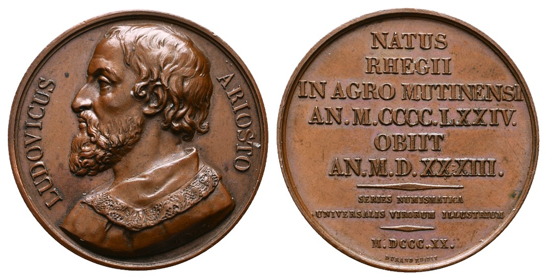  Linnartz NUMISMATIK, Bronzemed.1820 (v.Vivier) Numismatiker, Ludwig Ariosto, 41mm, 32,44gr. vz+   