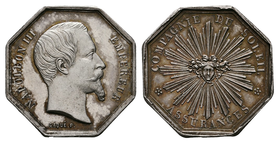  Linnartz FRANKREICH,Silbermed.(o.J.) (v.Caque) Napoleon III. 1852-1871, 31x31mm, 14,5 fast st   