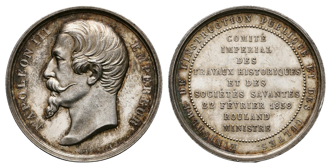  Linnartz FRANKREICH,Silbermed.1858 (v.Depaulis) Napoleon III. 1852-1871, 35mm, 20gr., vz+   
