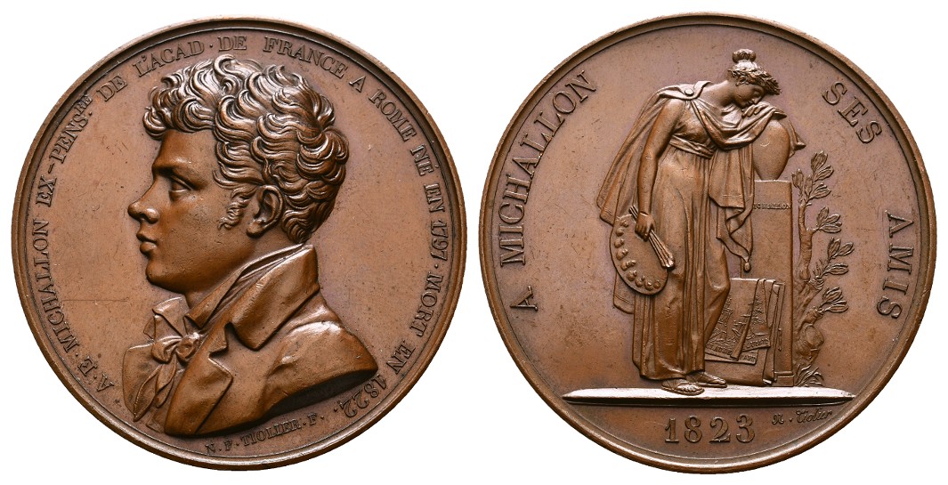  Linnartz FRANKREICH,Bronzemed.1823 (v.Tiolier) auf A.E. Michallon, 51mm, 57,36gr., vz-st   