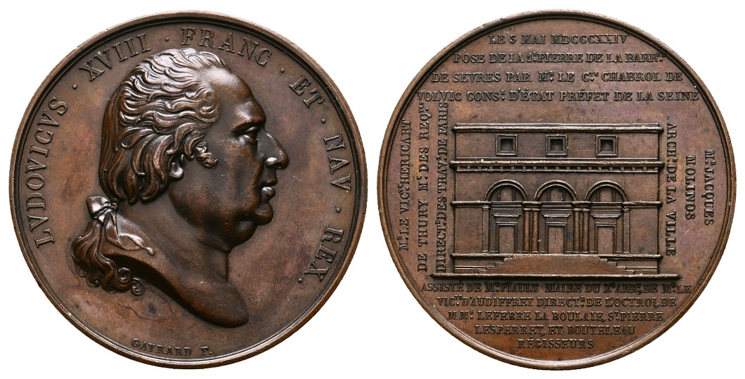  Linnartz FRANKREICH, Ludwig XVIII., 1814-1824. Bronzemed.1824 (v.Gayrard) 64,58gr., 51 mm, vz+   