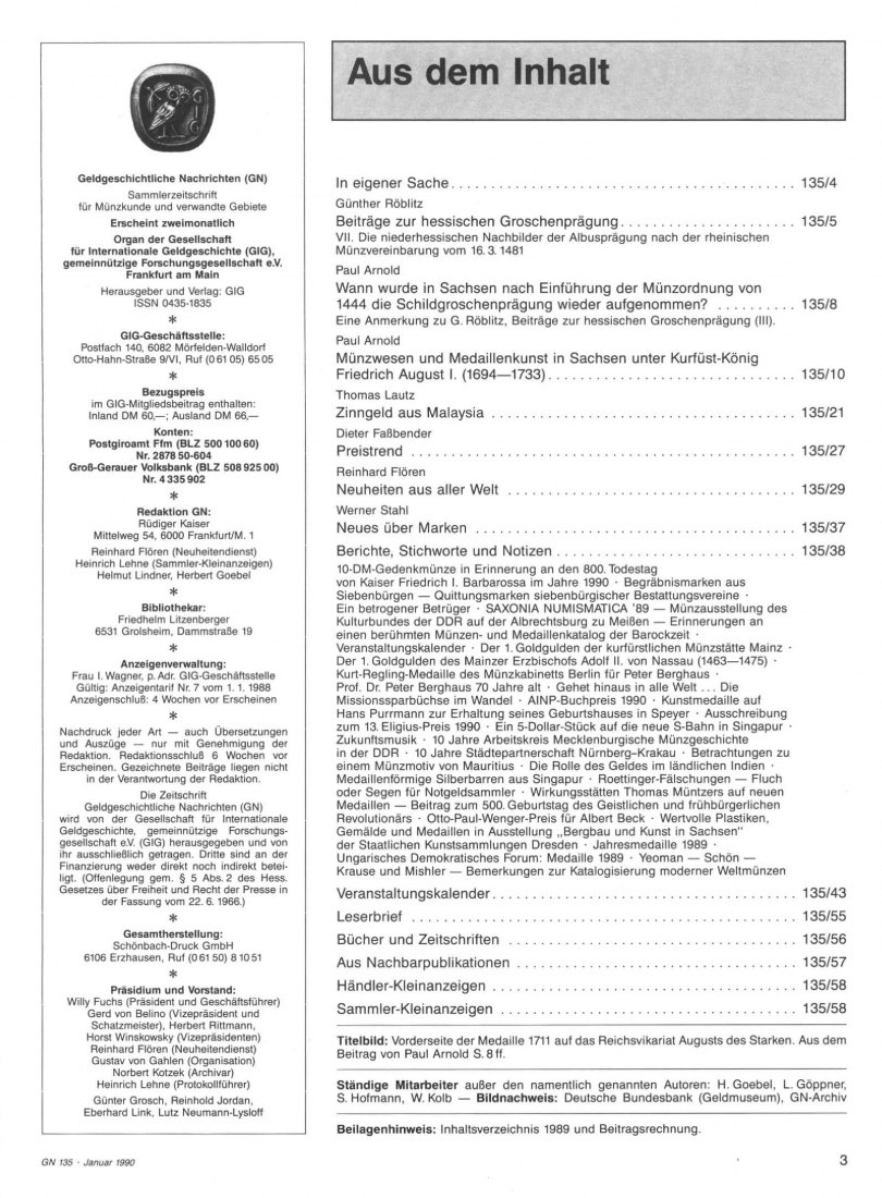  (GIG) Geldgeschichtliche Nachrichten Nr 135/1990 Beiträge zur hessischen Groschenprägung (7) VII.   