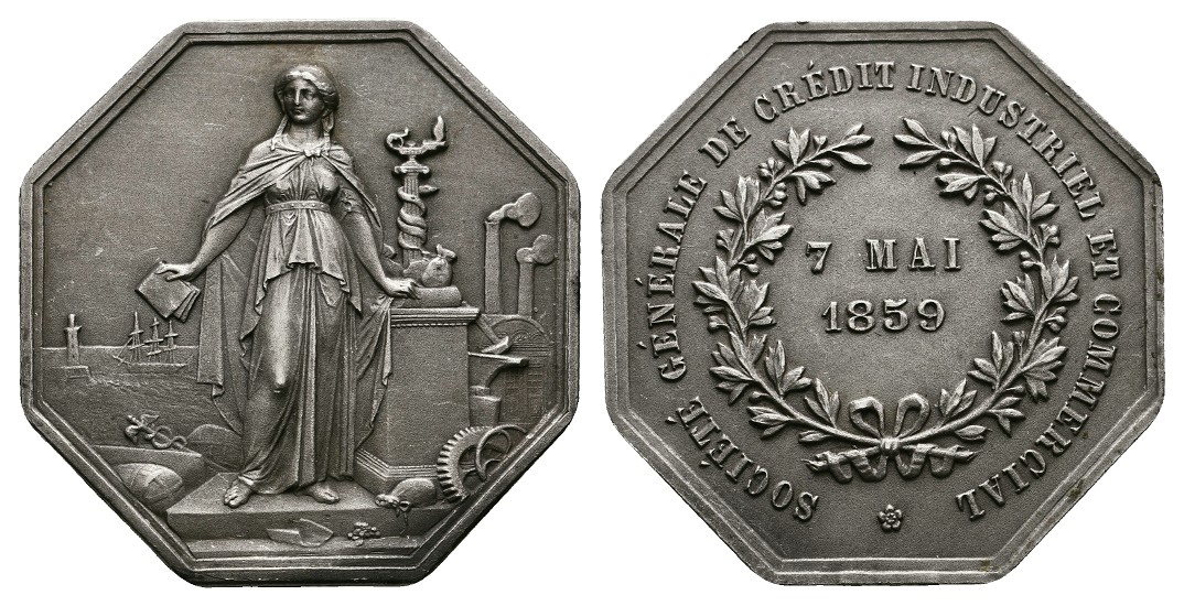  Linnartz FRANKREICH,Silbermed.1859 (v.Longueil), Industriekreditanstalt 19,82gr, 37x37mm, f.st   