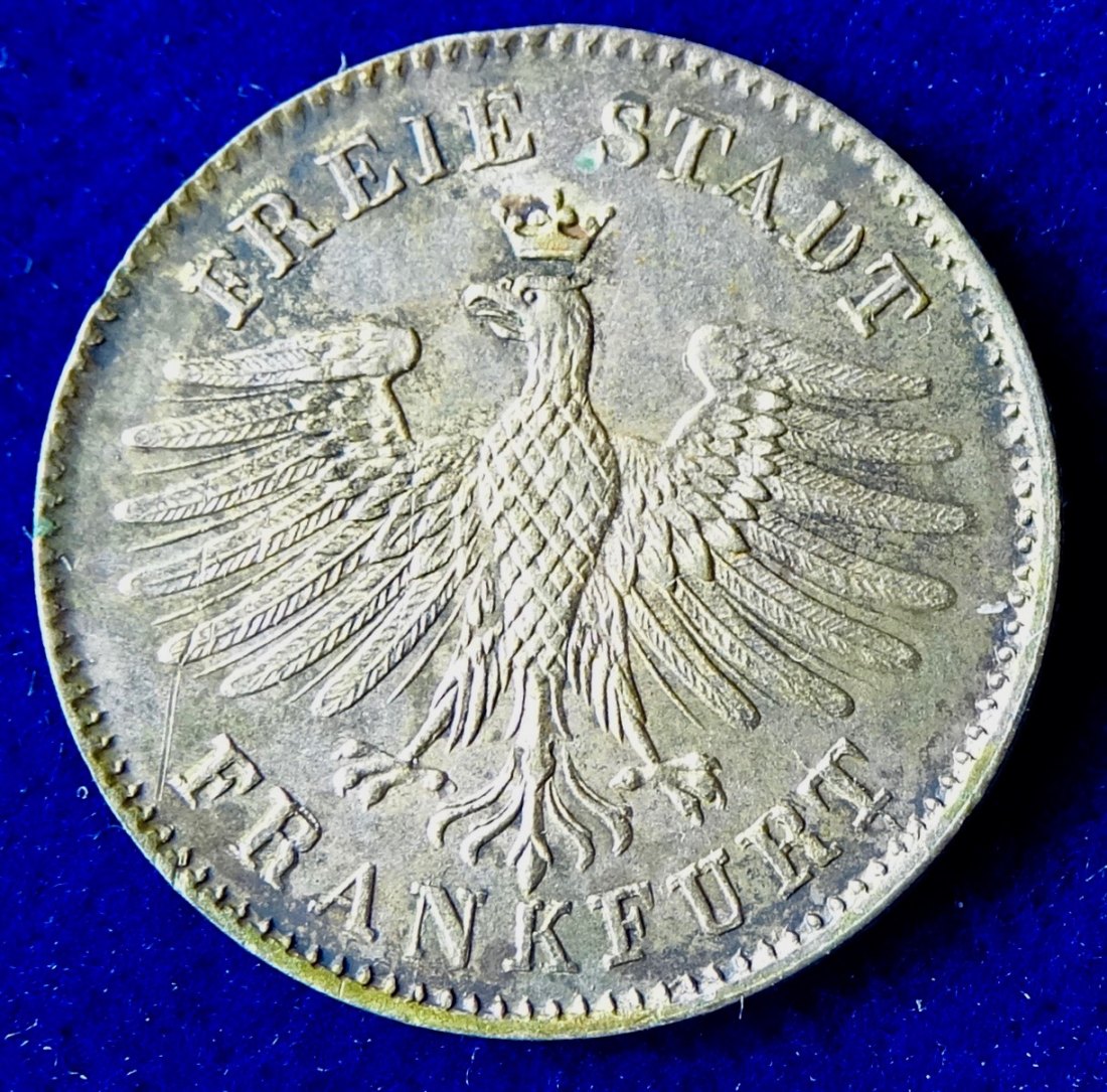  Frankfurt am Main, 6 Kreuzer 1843 Billon Münze mit Stempelsprung Fehler (Mint Error)   