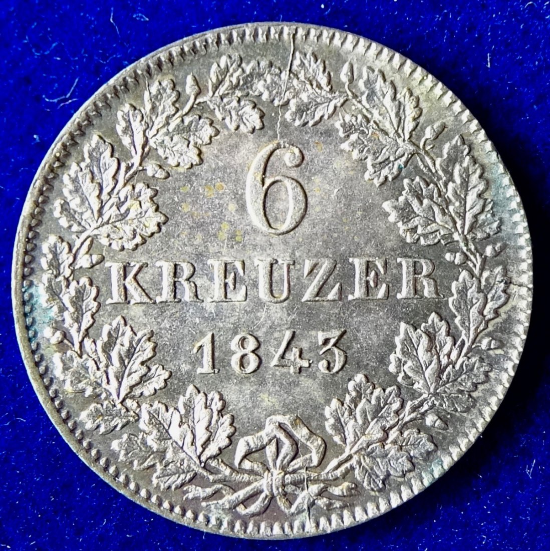  Frankfurt am Main, 6 Kreuzer 1843 Billon Münze mit Stempelsprung Fehler (Mint Error)   