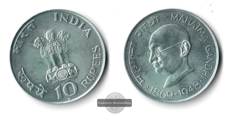  Indien  10 Rupien  1948  Mahatma Ghandi FM-Frankfurt Feinsilber: 12g   