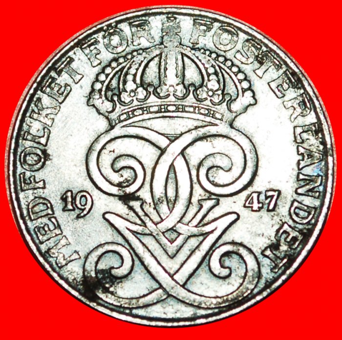  * 3 CROWNS (1917-1950): SWEDEN ★ 2 ORE 1947 IRON! Gustav V (1907-1950) LOW START★ NO RESERVE!   