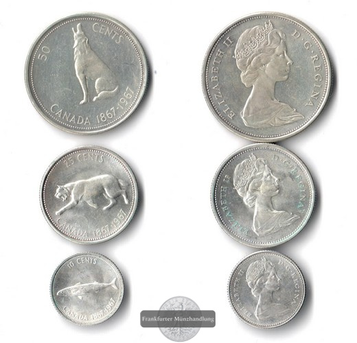  Kanada    Kursmünzensatz  1967    FM-Frankfurt Feingewicht: insg. 15,80g Silber   