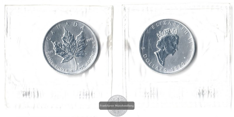  Kanada  5 Dollar  1990   Maple Leaf   FM-Frankfurt   Feinsilber: 31,1g   