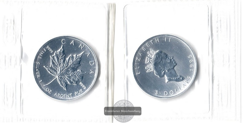  Kanada  5 Dollar  1996  Kanadisches Ahornblatt  FM-Frankfurt   Feinsilber: 31,1g   