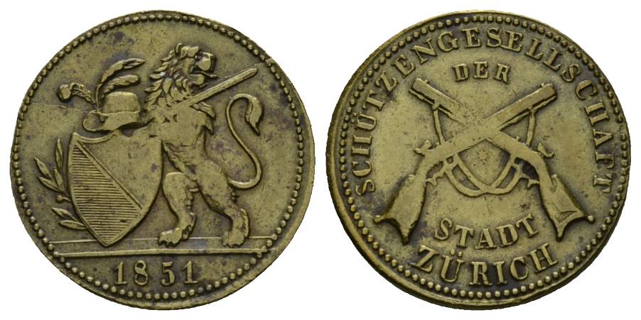  Medaille; Schweiz 1851; Messing; 3,84 g; Ø 22,79   