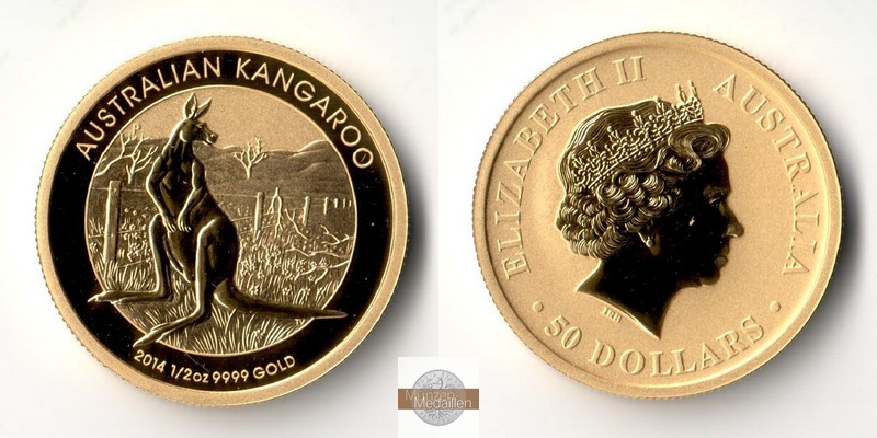 Australien MM-Frankfurt Feingold: 15,5g 50 Dollar Kangaroo 2014 