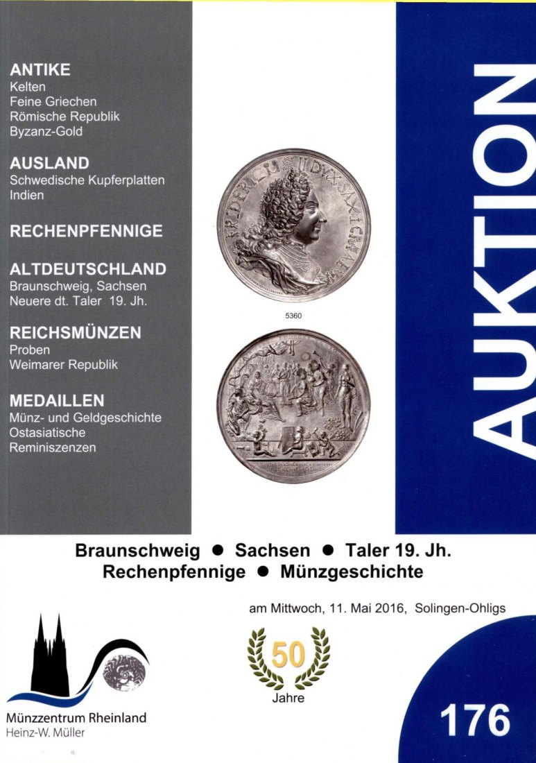  Münzzentrum (Köln) Auktion 176 (2016) Schwedische Kupferplatten ,Taler 19 Jhd ,Slg Rechenpfennfennge   