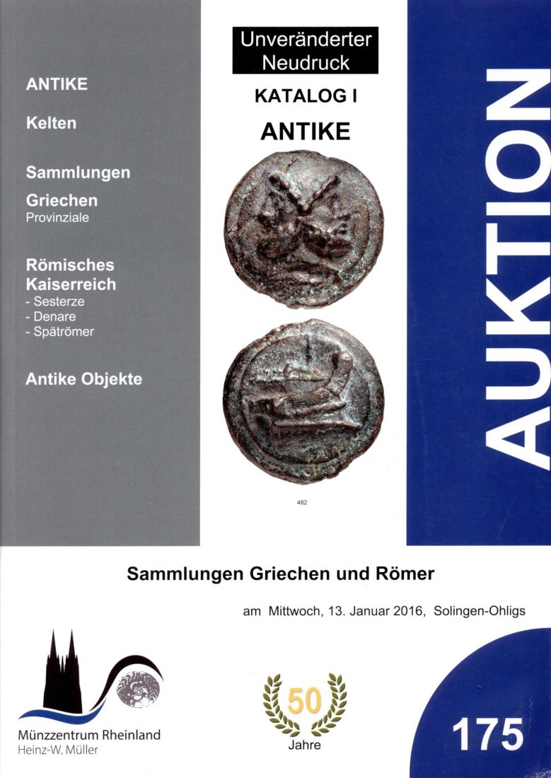  Münzzentrum (Köln) Auktion 175 (2016) Kat I. ANTIKE Sammlungen Griechen Provinziale ,Röm Kaiserreich   