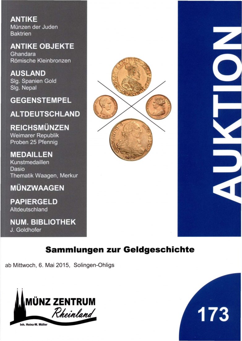  Münzzentrum (Köln) Auktion 173 (2015) 10 Sammlungen zur Geldgeschichte ua Slg. Gegenstempel   