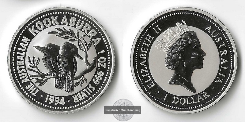  Australien  1 Dollar  1994 Kookaburra FM-Frankfurt  Feinsilber: 31,1g   