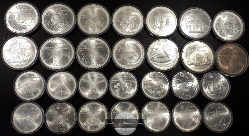 Kanada 28 Silbermünzen Olympiade in Montreal'76 Komplett-Set FM-Frankfurt Feinsilber: 943,88g   