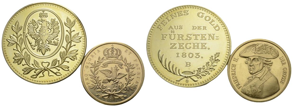  Preußen; 2 Medaillen; vergoldete Bronze; 31,37 g; Ø 40,01 mm / 12,40 g; Ø30,10 mm   