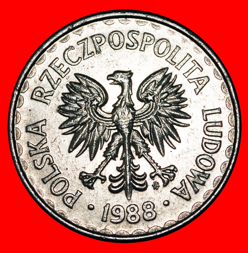  * LARGE EAGLE ~ SMALL DATE (1986-1988): POLAND ★ 1 ZLOTY 1988 MINT LUSTRE! ★LOW START★ NO RESERVE!   