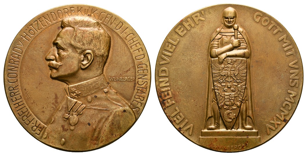 Linnartz 1.WELTKRIEG Große Bronzemed.1915 (Weinberger) von Hötzendorf, 60,6mm, 95,7gr, vz+   