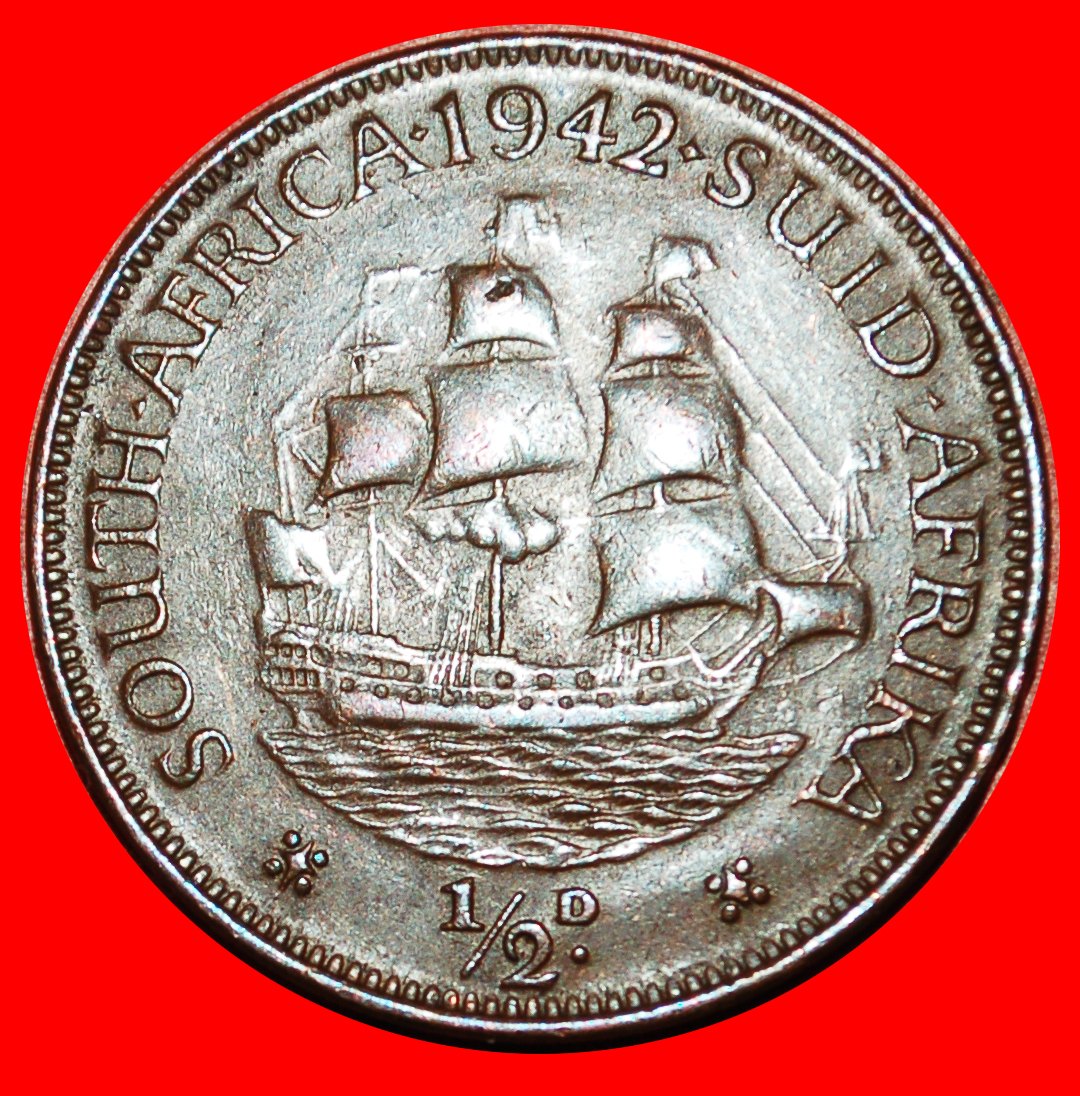  * SCHIFF (1937-1947): SÜDAFRIKA ★ 1/2 PENNY 1942 KRIEGSZEIT (1939-1945)! OHNE VORBEHALT!   