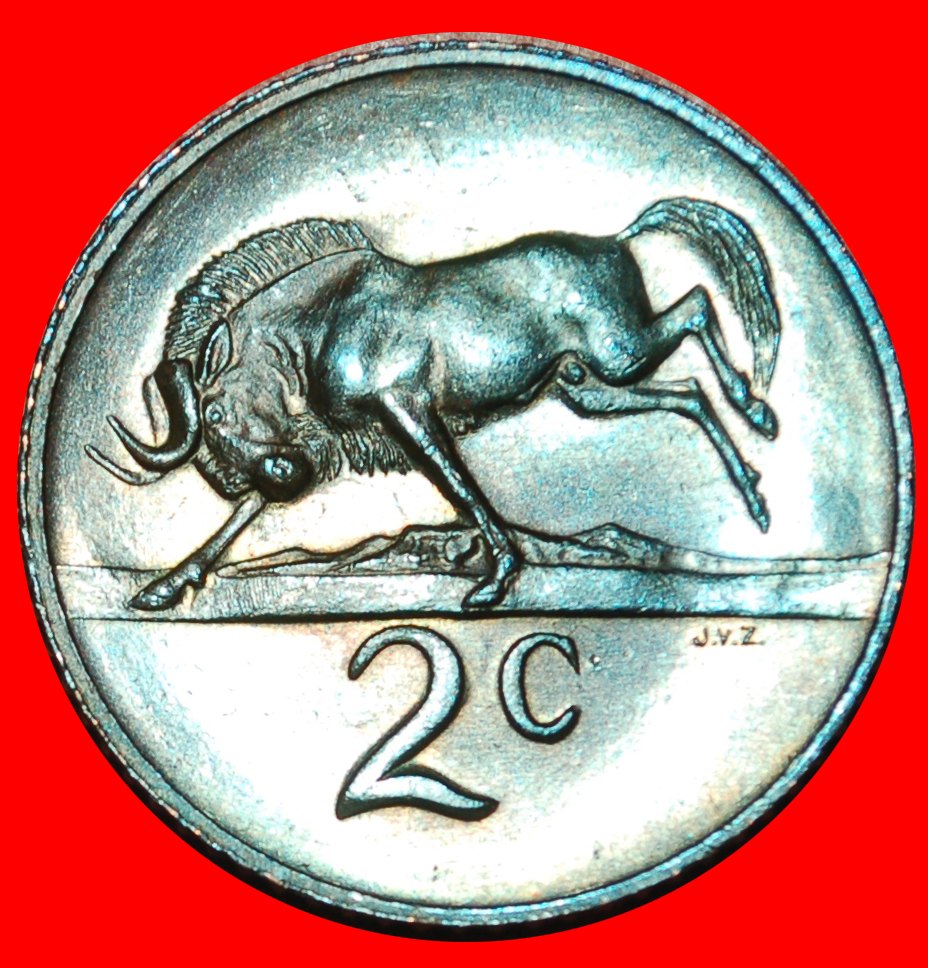  * AFRIKAANS LEGEND with WILDEBEEST: SOUTH AFRICA ★ 2 CENTS 1965 DIE A! LOW START ★ NO RESERVE!   
