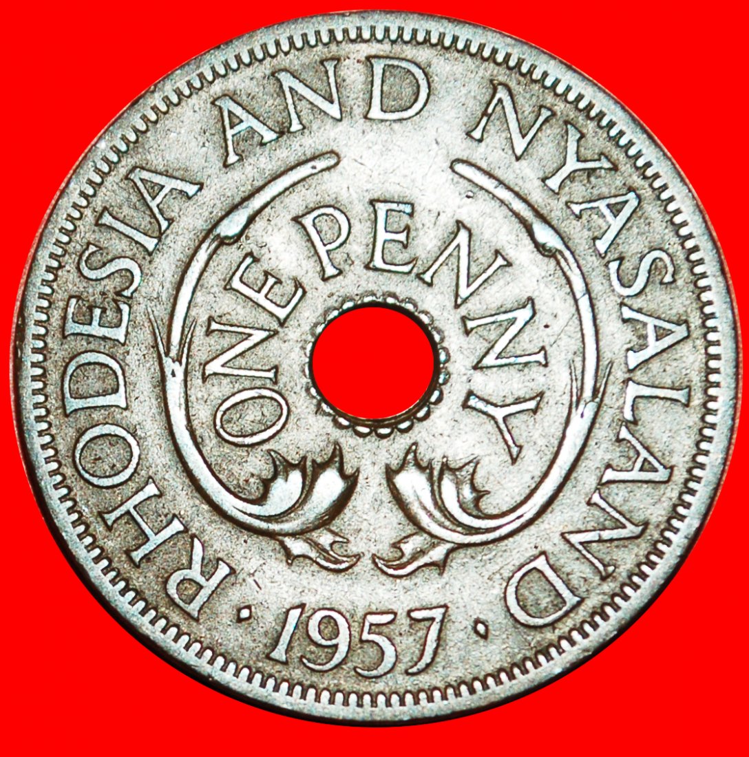  * GROSSBRITANNIEN (1955-1963):RHODESIEN UND NJASSALAND★1 PENNY 1957 ENTDECKUNG MÜNZE★OHNE VORBEHALT!   