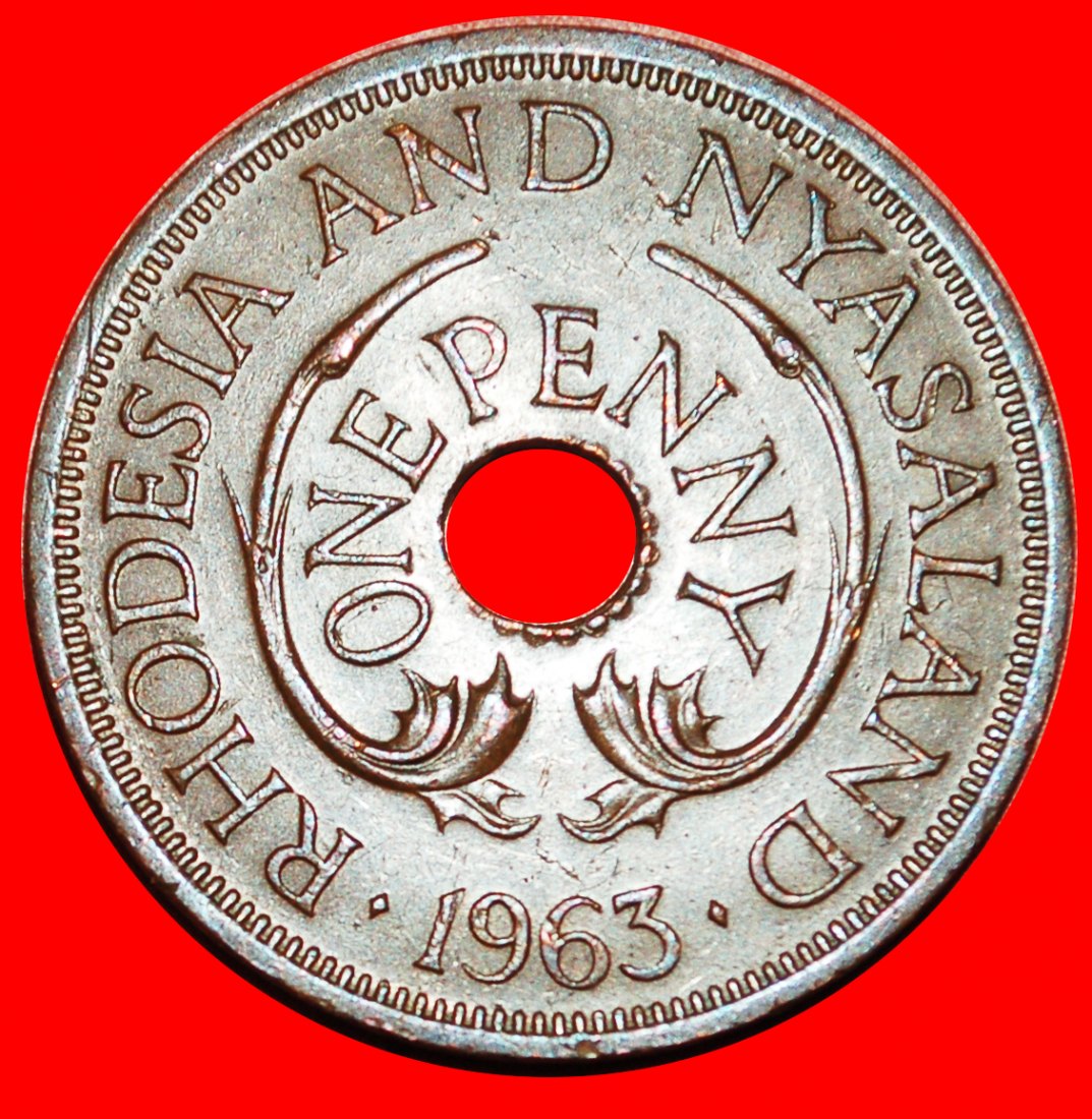  * GROSSBRITANNIEN 1955-1963:RHODESIEN UND NJASSALAND★1 PENNY 1963 ENTDECKUNG MÜNZE★OHNE VORBEHALT!   