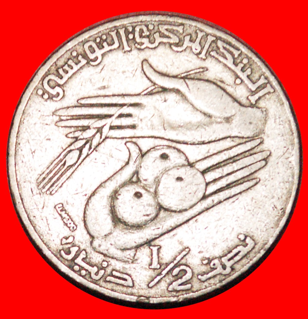  * DEUTSCHLAND FAO: TUNESIEN ★ 1/2 DINAR 1976! STEMPEL II+B. ★OHNE VORBEHALT!   