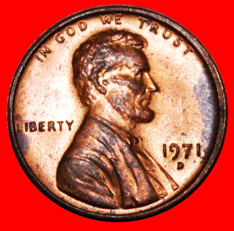  * MEMORIAL (1959-1982): USA ★ 1 CENT 1971D STG STEMPELGLANZ! LINCOLN (1809-1865) NUR VERÖFFENTLICHT!   