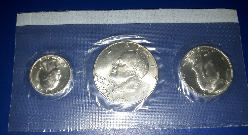  USA - Münzset 1976 US-Mint Bicentennial Silver Coin Set - 1 - 1/2 + 1/4 Dollar   