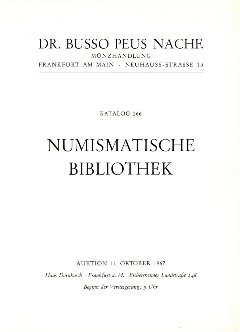  Busso Peus (Frankfurt) Auktion 266 (1967) Große Numismatische Bibliothek   