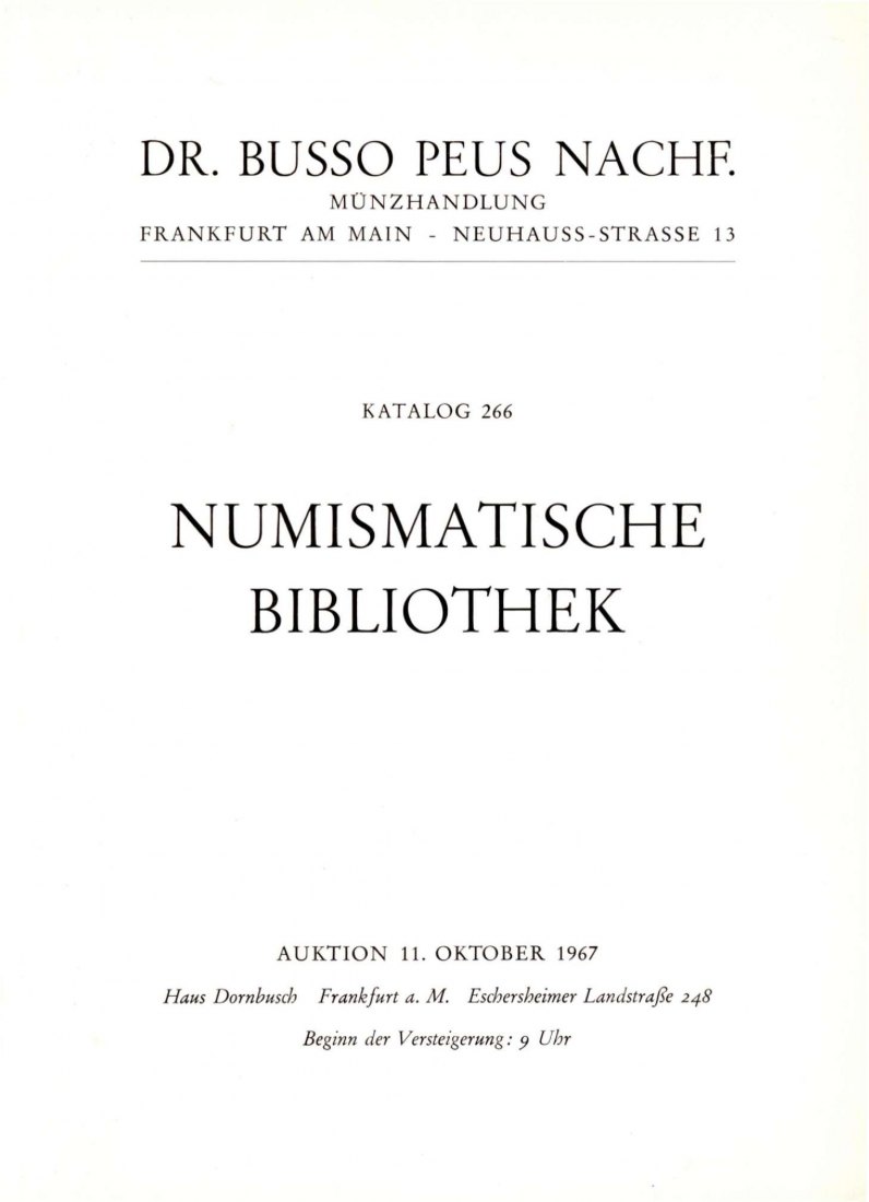 Busso Peus (Frankfurt) Auktion 266 (1967) Große Numismatische Bibliothek