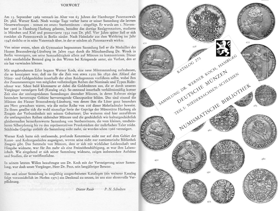  Busso Peus (Frankfurt) Auktion 273 (1970) Sammlung Koch (Hamburg) Teil 1  Niedersachsen- Schlesien   