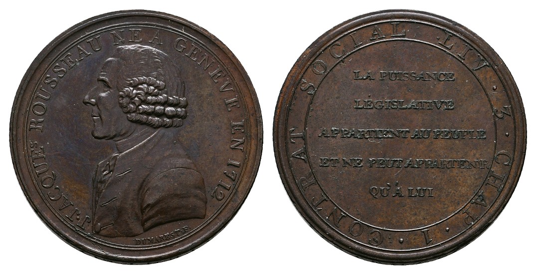  Linnartz SCHWEIZ, GENF, Bronzemed.(um 1800), Jacq. Rousseaux, Dichter, Komponist, vz   