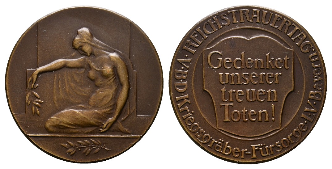  Linnartz 1.WELTKRIEG BAYERN Bronzemed.(o.J. v. E. Mauz), Reichstrauertag 40mm, 28,96gr, f.st   