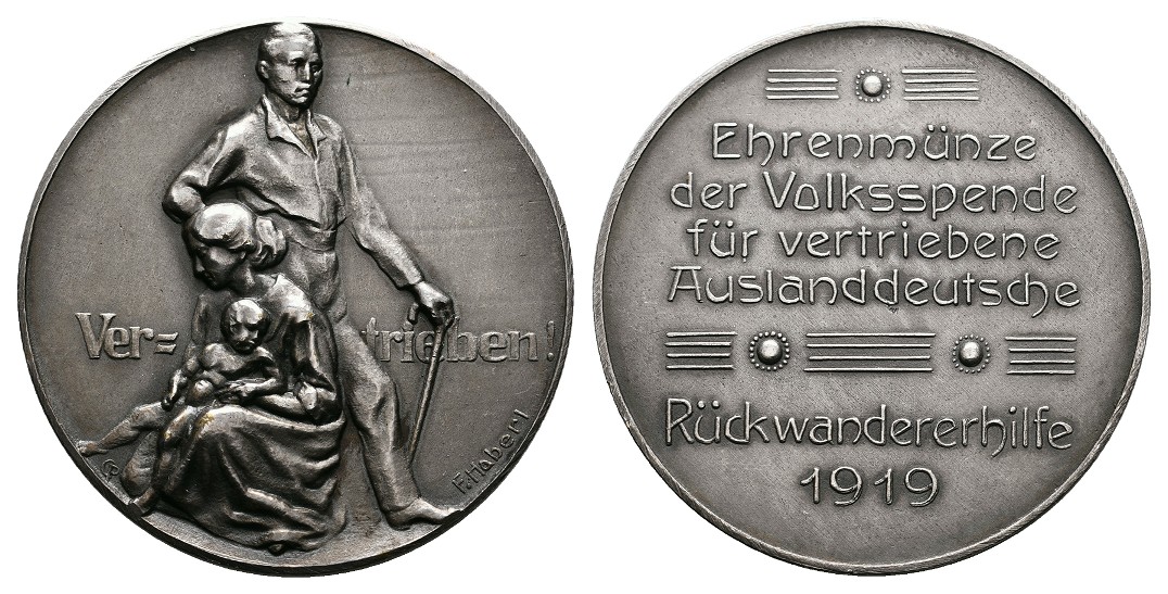  Linnartz WEIMAR Versilberte Bronzemed.1919,(v. Habert)Rückwandererhilfe 40mm, 31,84gr, f.st   