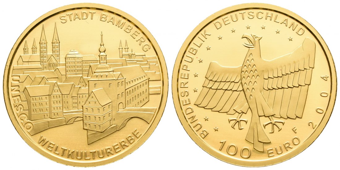 PEUS 6675 BRD 15,55 g Feingold. Bamberg OHNE Zertifikat + Etui 100 Euro GOLD 2004 F Stuttgart Stempelglanz (Originalkapsel)