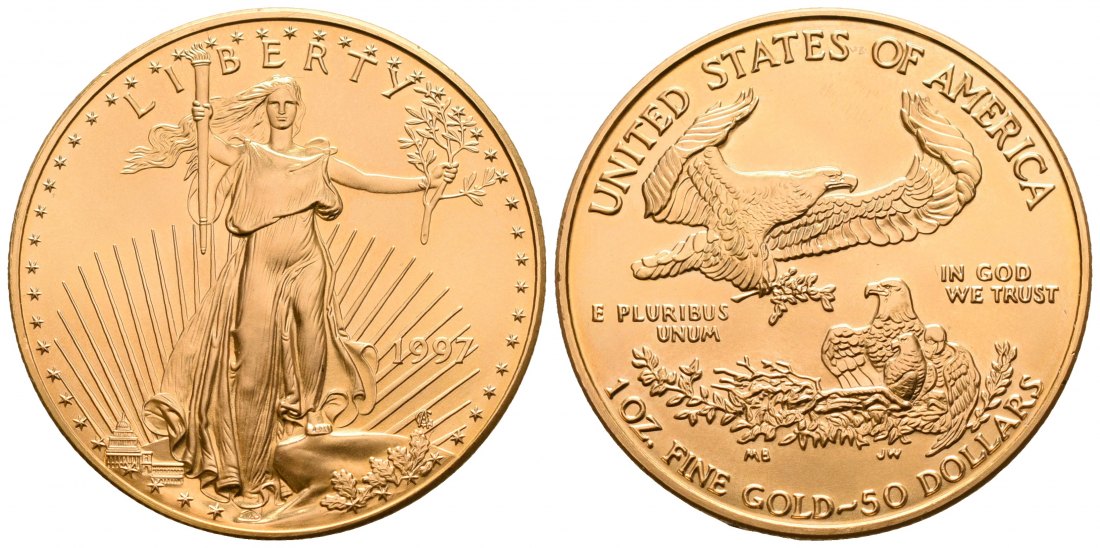 PEUS 6688 USA 31,1 Feingold 50 Dollars GOLD Unze 1997 Stempelglanz