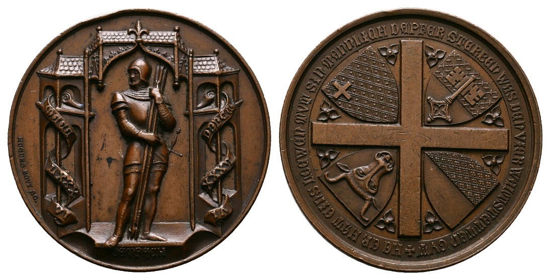  Linnartz SCHWEIZ, LUZERN, Bronzemed.1886, (v. Bovy) Schlacht v. Sempach, 43,1mm, 42,9gr. vz   