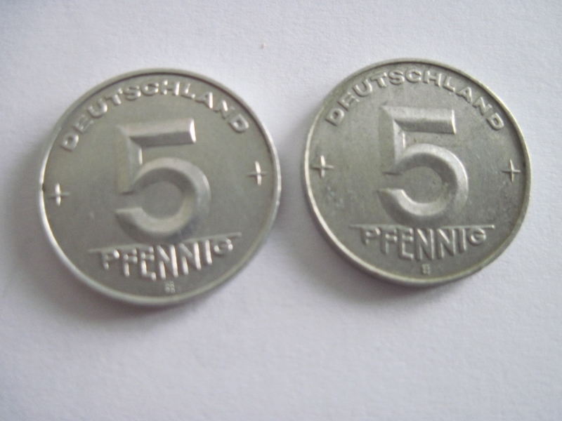 2 x 5 Pfennig DDR 1952 + 1953 E in vorzüglicher Erhaltung, selten