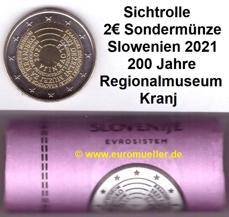 Slowenien Rolle...2 Euro Gedenkmünze 2021...Museum Kranj   