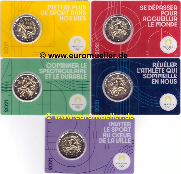 Frankreich 5x 2 Euro Gedenkmünze 2021...Olympia...in Coincard   