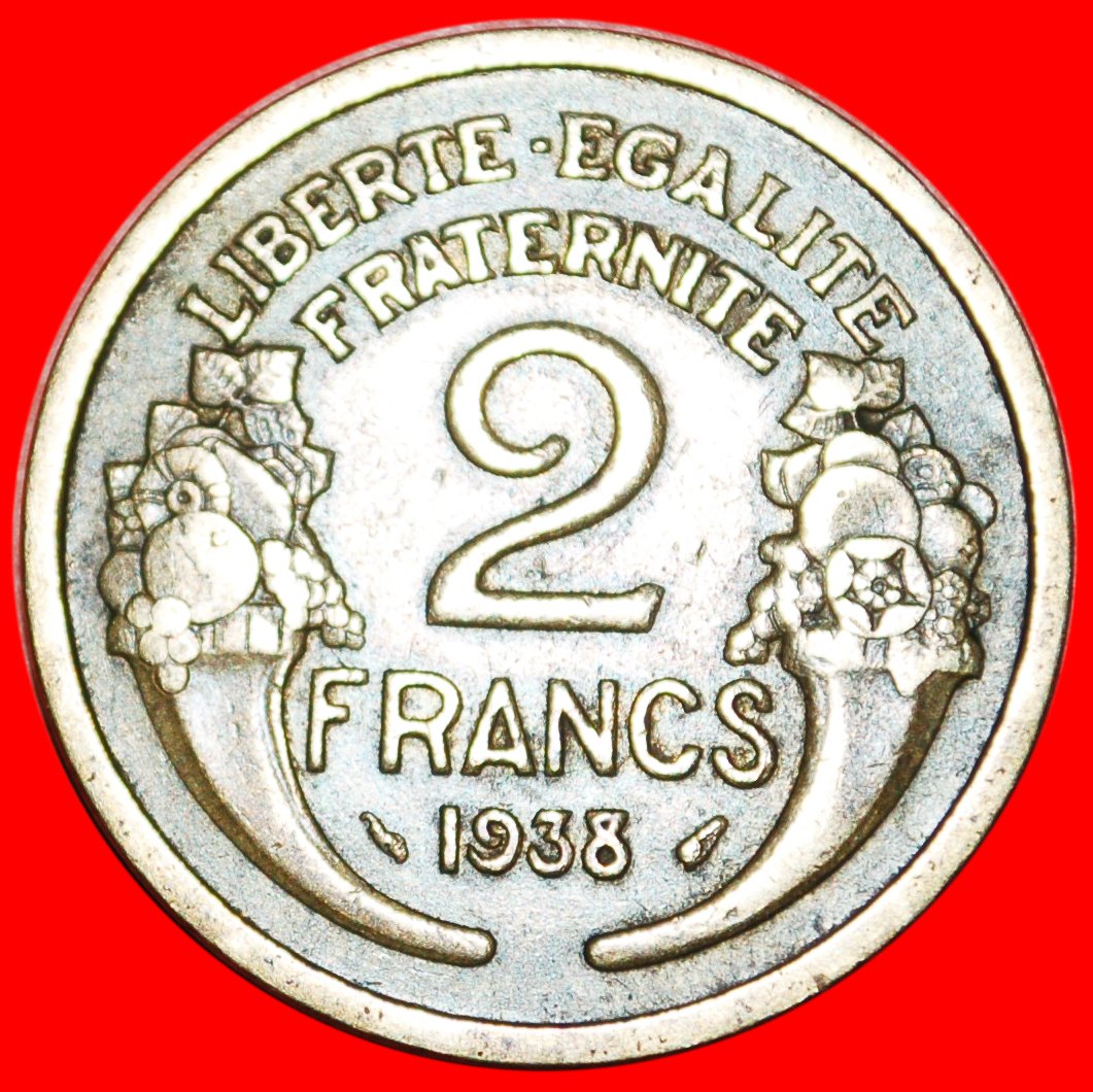  *• 2 FÜLLHÖRNER ★ FRANKREICH ★ 2 FRANCS 1938! OHNE VORBEHALT!   