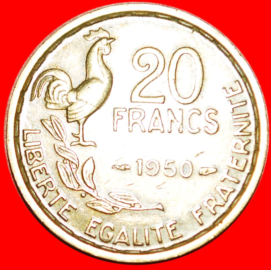 *• 4 PLUMES!!!★ FRANCE ★ 20 FRANCS 1950 COCK! LOW START ★ NO RESERVE!