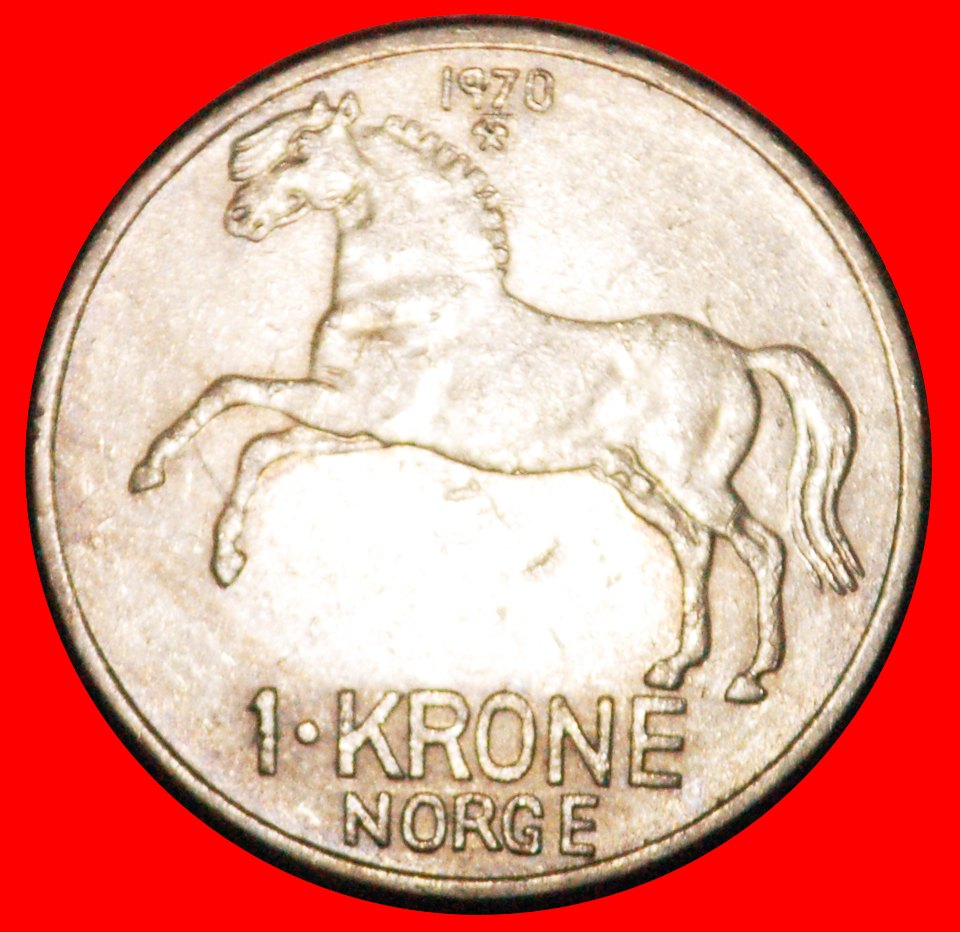  * HORSE (1958-1973): NORWAY ★ 1 CROWN 1970 UNCOMMON MINT LUSTRE!★LOW START ★ NO RESERVE!   
