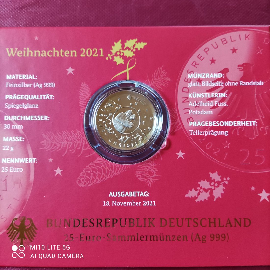  BRD Deutschland 25 Euro 2021 proof pp Weihnachten - Geburt Christi spiegelglanz im Folder   