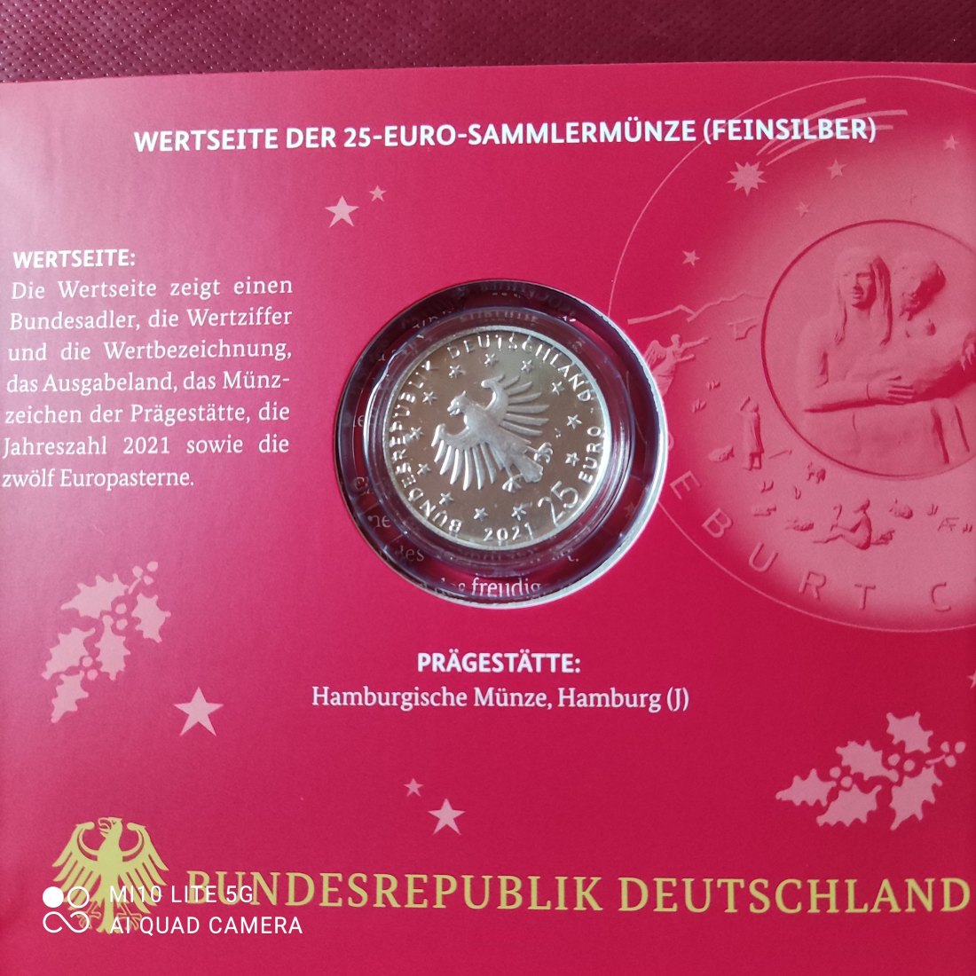  BRD Deutschland 25 Euro 2021 proof pp Weihnachten - Geburt Christi spiegelglanz im Folder   